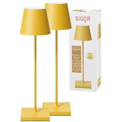 SIGOR Nuindie 2.0 Akku-Tischlampe, 2er-Set, sonnengelb Dimmbar • Indoor & Outdoor • IP54 • 38 cm • USB-C • 12 h Leuchtdauer SIGOR Nuindie 2.0 Akku-Tischlampe, 2er-Set, sonnengelb Dimmbar • Indoor & Outdoor • IP54 • 38 cm • USB-C • 12 h Leuchtdauer