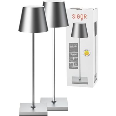 SIGOR Nuindie 2.0 Akku-Tischlampe, 2er-Set, silberfarben Dimmbar • Indoor & Outdoor • IP54 • 38 cm • USB-C • 12 h Leuchtdauer SIGOR Nuindie 2.0 Akku-Tischlampe, 2er-Set, silberfarben Dimmbar • Indoor & Outdoor • IP54 • 38 cm • USB-C • 12 h Leuchtdauer