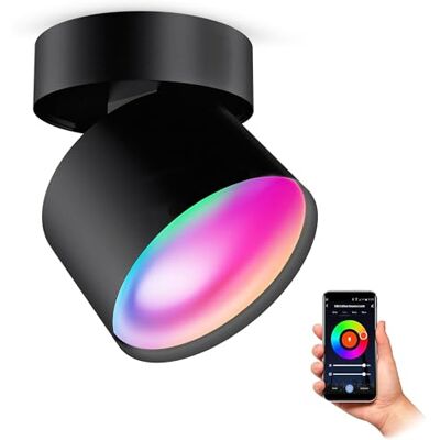 SSC-LUXon SAMU Aufbauspot schwarz schwenkbar Smart GX53 LED WLAN RGBW App Schwenkbarer Deckenspot per App & Alexa steuerbar, RGB-Farblicht, flexibles Downlight für Wohnzimmer & Flur, ohne Hub SSC-LUXon SAMU Aufbauspot schwarz schwenkbar Smart GX53 LED WLAN RGBW App Schwenkbarer Deckenspot per App & Alexa steuerbar, RGB-Farblicht, flexibles Downlight für Wohnzimmer & Flur, ohne Hub