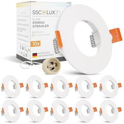 SSC-LUXon ELUMA Einbaurahmen 10er Set rund weiß GU10 flach Zehn flache Deckenrahmen weiß für GU10 oder LED-Module Ø50mm, einfache Montage in Wohnräumen & Fluren (ohne Leuchtmittel) SSC-LUXon ELUMA Einbaurahmen 10er Set rund weiß GU10 flach Zehn flache Deckenrahmen weiß für GU10 oder LED-Module Ø50mm, einfache Montage in Wohnräumen & Fluren (ohne Leuchtmittel)