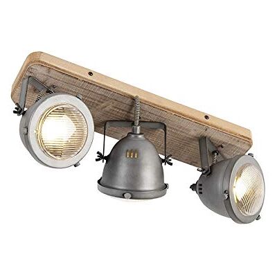 Qazqa Industrielles Deckenlicht - Verstellbar Stahl & Holz - 3 GU10 - 25W Max Qazqa Industrielles Deckenlicht - Verstellbar Stahl & Holz - 3 GU10 - 25W Max