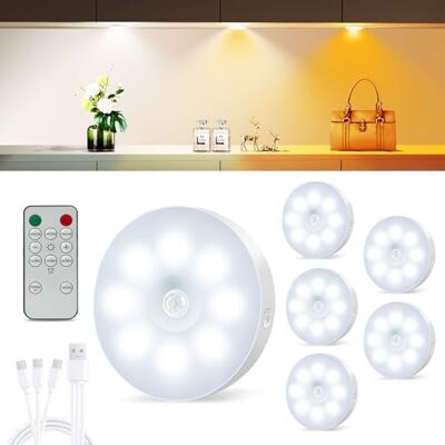 UNUSROOM Schrankbeleuchtung mit Fernbedienung,3 Farben nachtlicht mit bewegungsmelder,Dimmbar Puck Light Schranklicht mit Timer,für Flure,Schrank,Toilette,Kleiderschränke,Wohnmobil,Treppe (6) UNUSROOM Schrankbeleuchtung mit Fernbedienung,3 Farben nachtlicht mit bewegungsmelder,Dimmbar Puck Light Schranklicht mit Timer,für Flure,Schrank,Toilette,Kleiderschränke,Wohnmobil,Treppe (6)