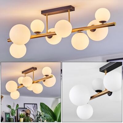 HOFSTEIN Deckenleuchte Chehalis, 8-flammige Deckenlampe aus Metall/Milchglas in Schwarz/Gold/Weiß, Leuchte im Retro/Vintage-Design (Schirme 10; 12; 15 cm), G9, Esszimmer, Wohnzimmer, Schlafzimmer HOFSTEIN Deckenleuchte Chehalis, 8-flammige Deckenlampe aus Metall/Milchglas in Schwarz/Gold/Weiß, Leuchte im Retro/Vintage-Design (Schirme 10; 12; 15 cm), G9, Esszimmer, Wohnzimmer, Schlafzimmer