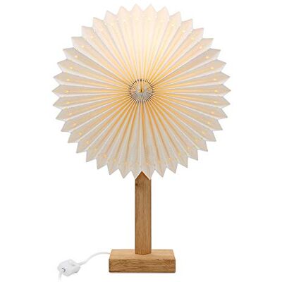 hellum Tischlampe Sunny innen, mit Schalter und Stecker, ohne Birne E14 Lampenschirm weiß Papier mit Stecker, Weihnachtsdeko mit Holzfuß, 30x45cm, Nachttischlampe, Wohnzimmer, Kinderzimmer 578744 hellum Tischlampe Sunny innen, mit Schalter und Stecker, ohne Birne E14 Lampenschirm weiß Papier mit Stecker, Weihnachtsdeko mit Holzfuß, 30x45cm, Nachttischlampe, Wohnzimmer, Kinderzimmer 578744
