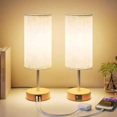 UPXNBOR Nachttischlampe 2er Set, Tischlampe mit USB-A & USB-C Ladefunktion UPXNBOR Nachttischlampe 2er Set, Tischlampe mit USB-A & USB-C Ladefunktion