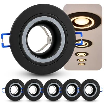 SSC-LUXon 6x Matapo Einbaustrahler mit indirektem Licht ohne Leuchtmittel Sechs Einbaurahmen mit dezentem Lichtring für Wohnzimmer, Flur & Küche für GU10 oder LED-Modul, schwarzes & rundes Design SSC-LUXon 6x Matapo Einbaustrahler mit indirektem Licht ohne Leuchtmittel Sechs Einbaurahmen mit dezentem Lichtring für Wohnzimmer, Flur & Küche für GU10 oder LED-Modul, schwarzes & rundes Design