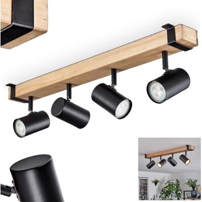 HOFSTEIN Deckenleuchte Storuma, 4-flammige Deckenlampe aus Metall/Holz in Schwarz/Natur, Leuchte im Industrial/Vintage-Design, verstellbare Schirme, GU10, Esszimmer, Wohnzimmer, Küche, Schlafzimmer HOFSTEIN Deckenleuchte Storuma, 4-flammige Deckenlampe aus Metall/Holz in Schwarz/Natur, Leuchte im Industrial/Vintage-Design, verstellbare Schirme, GU10, Esszimmer, Wohnzimmer, Küche, Schlafzimmer