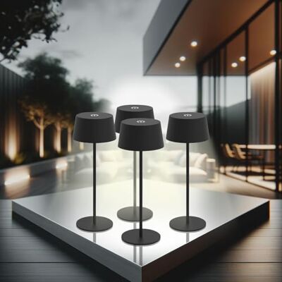Lunartec LED Akku Tischleuchte: 4er-Set Akku-Tischleuchten, 150 lm, 1.200 mAh, warmweiß, dimmbar, IP44 (LED Tischlampe Outdoor, Tischleuchte dimmbar, Laterne) Lunartec LED Akku Tischleuchte: 4er-Set Akku-Tischleuchten, 150 lm, 1.200 mAh, warmweiß, dimmbar, IP44 (LED Tischlampe Outdoor, Tischleuchte dimmbar, Laterne)