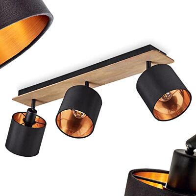 HOFSTEIN Deckenleuchte Alsen, Deckenlampe aus Metall/Holz/Stoff in Schwarz/Natur/Kupfer, verstellbare Leuchte im Vintage-Design (Ø Schirme 12 cm), 3 x E14, Esszimmer, Schlafzimmer, Wohnzimmer, Küche HOFSTEIN Deckenleuchte Alsen, Deckenlampe aus Metall/Holz/Stoff in Schwarz/Natur/Kupfer, verstellbare Leuchte im Vintage-Design (Ø Schirme 12 cm), 3 x E14, Esszimmer, Schlafzimmer, Wohnzimmer, Küche