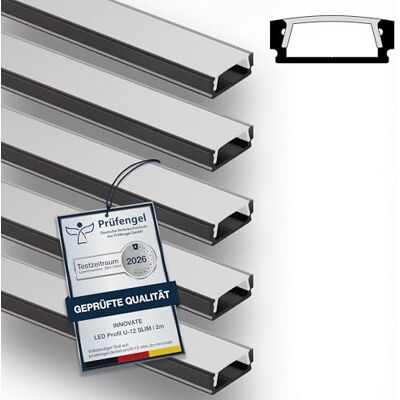 INNOVATE U-12 SLIM LED Profil 2m Schwarz 5er-Set 17x6mm Diffusor Milchig Aluprofil für LED Streifen 2m 12mm I Kühlkörper Indirekte Beleuchtung Wohnzimmer I Alu U Profil Indirekte Beleuchtung Decke INNOVATE U-12 SLIM LED Profil 2m Schwarz 5er-Set 17x6mm Diffusor Milchig Aluprofil für LED Streifen 2m 12mm I Kühlkörper Indirekte Beleuchtung Wohnzimmer I Alu U Profil Indirekte Beleuchtung Decke