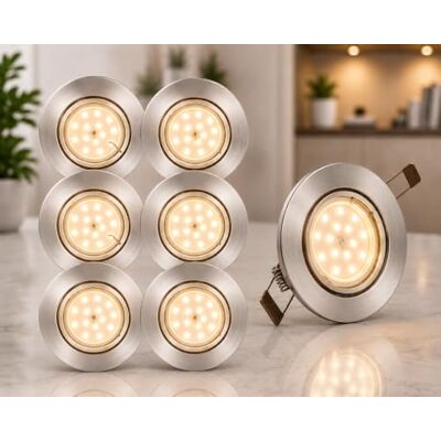 Trango 6er Set 6729-062MOSD LED Einbaustrahler in Edelstahl-Optik Rund inkl. 6x 5 Watt 3-Stufen dimmbar Ultra Flach LED Modul Leuchtmittel 3000K warmweiß, Einbauleuchte, Deckenstrahler, Deckenleuchte Trango 6er Set 6729-062MOSD LED Einbaustrahler in Edelstahl-Optik Rund inkl. 6x 5 Watt 3-Stufen dimmbar Ultra Flach LED Modul Leuchtmittel 3000K warmweiß, Einbauleuchte, Deckenstrahler, Deckenleuchte