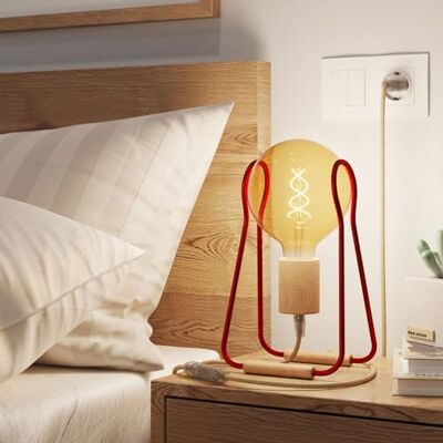 Creative Taché Wood, Tischleuchte, komplett mit Textilkabel, Schalter und 2-poligem Stecker Ohne Glühbirne, Rot mit Juta-Kabel Creative Taché Wood, Tischleuchte, komplett mit Textilkabel, Schalter und 2-poligem Stecker Ohne Glühbirne, Rot mit Juta-Kabel