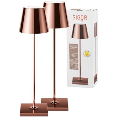 SIGOR Nuindie 2.0 Akku-Tischlampe, 2er-Set, kupferfarben Dimmbar • Indoor & Outdoor • IP54 • 38 cm • USB-C • 12 h Leuchtdauer SIGOR Nuindie 2.0 Akku-Tischlampe, 2er-Set, kupferfarben Dimmbar • Indoor & Outdoor • IP54 • 38 cm • USB-C • 12 h Leuchtdauer