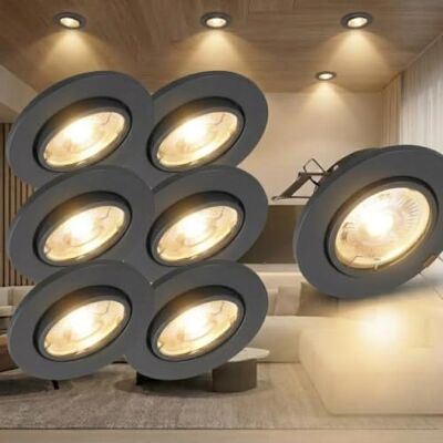 Trango 6er Set 6729-061MCOB LED Einbaustrahler in Anthrazit matt schwenkbar inkl. 6x 5 Watt 3000K warmweiß Ultra Flach LED Modul, Einbauspots, Deckenstrahler, Deckenlampe, Badleuchte, Deckenleuchte Trango 6er Set 6729-061MCOB LED Einbaustrahler in Anthrazit matt schwenkbar inkl. 6x 5 Watt 3000K warmweiß Ultra Flach LED Modul, Einbauspots, Deckenstrahler, Deckenlampe, Badleuchte, Deckenleuchte