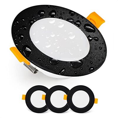 Emos Exclusive Einbaustrahler LED Spots 230V, 5W, 500lm, 6000K kaltweiß Set mit 3 Downlight LED Spots Badezimmer etc., wasserdicht IP54 LED Einbaustrahler 230V, rund Ø 95mm, ultra flach, schwarz Emos Exclusive Einbaustrahler LED Spots 230V, 5W, 500lm, 6000K kaltweiß Set mit 3 Downlight LED Spots Badezimmer etc., wasserdicht IP54 LED Einbaustrahler 230V, rund Ø 95mm, ultra flach, schwarz