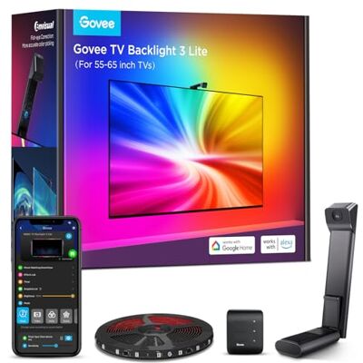 Govee TV Hintergrundbeleuchtung 3 Lite mit Fish-Eye Korr,für 55-65 Zoll TVs 3,6M RGBICW WiFi TV LED Strip mit Kamera, 4 Farben in 1 Lampenperle, Sprach- & APP-Steuerung Govee TV Hintergrundbeleuchtung 3 Lite mit Fish-Eye Korr,für 55-65 Zoll TVs 3,6M RGBICW WiFi TV LED Strip mit Kamera, 4 Farben in 1 Lampenperle, Sprach- & APP-Steuerung