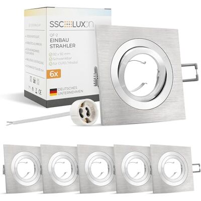 SSC-LUXon QF-2 Einbaustrahler 6x eckig Alu 92x92mm schwenkbar für GU10 Eckiger Einbauspot 92x92mm nur 20mm tief für Küche, Flur & Wohnraum Metall silber, direkt an 230V ohne Trafo (ohne Lampe) SSC-LUXon QF-2 Einbaustrahler 6x eckig Alu 92x92mm schwenkbar für GU10 Eckiger Einbauspot 92x92mm nur 20mm tief für Küche, Flur & Wohnraum Metall silber, direkt an 230V ohne Trafo (ohne Lampe)