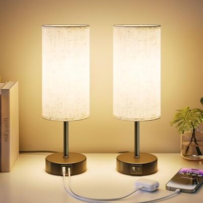 UPXNBOR Nachttischlampe 2er Set, Tischlampe mit USB-A & USB-C Ladefunktion UPXNBOR Nachttischlampe 2er Set, Tischlampe mit USB-A & USB-C Ladefunktion