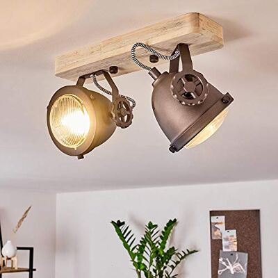 HOFSTEIN Deckenleuchte Herford, verstellbare Deckenlampe aus Metall/Holz/Glas in Natur/Braun/Klar, Leuchte im Industrial/Retro/Vinntage-Design, 2 x GU10, Esszimmmer, Schlafzimmer, Wohnzimmer, Küche HOFSTEIN Deckenleuchte Herford, verstellbare Deckenlampe aus Metall/Holz/Glas in Natur/Braun/Klar, Leuchte im Industrial/Retro/Vinntage-Design, 2 x GU10, Esszimmmer, Schlafzimmer, Wohnzimmer, Küche