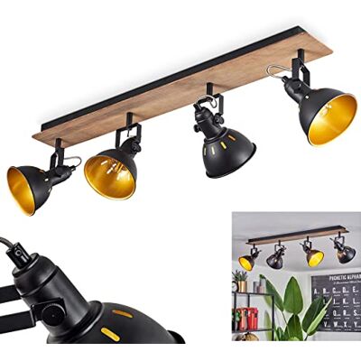 HOFSTEIN Deckenleuchte Tina, verstellbare Deckenlampe aus Metall/Holz in Schwarz/Gold/Natur, Leuchte im Industrial/Retro/Vintage-Design mit Lichteffekt, 4 x E14, Wohnzimmer, Esszimmer, Schlafzimmer HOFSTEIN Deckenleuchte Tina, verstellbare Deckenlampe aus Metall/Holz in Schwarz/Gold/Natur, Leuchte im Industrial/Retro/Vintage-Design mit Lichteffekt, 4 x E14, Wohnzimmer, Esszimmer, Schlafzimmer