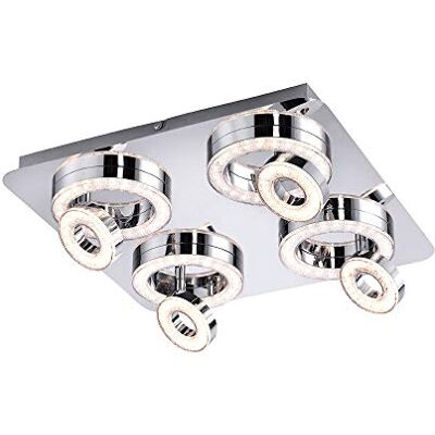 LeuchtenDirekt LED-Deckenleuchte, 40x40, quadratisch, Spot Chromfarben 8-flammig, dreh- und schwenkbare Spots, warmweiss 3000 Kelvin, IP 20 LeuchtenDirekt LED-Deckenleuchte, 40x40, quadratisch, Spot Chromfarben 8-flammig, dreh- und schwenkbare Spots, warmweiss 3000 Kelvin, IP 20