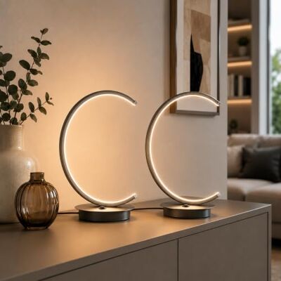 Trango 2er Pack 2019-01 Modern LED Tischleuchte, Lichtleiste in Halbrund *Sweden* Tischlampe, Nachttischlampe, Lampe incl. je 450 Lumen LED Leuchtmittel 3000K warmweiß Trango 2er Pack 2019-01 Modern LED Tischleuchte, Lichtleiste in Halbrund *Sweden* Tischlampe, Nachttischlampe, Lampe incl. je 450 Lumen LED Leuchtmittel 3000K warmweiß