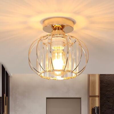 Goeco Modern Deckenleuchte Kristall, E27 Fassung Deckenlampe, Gold Goeco Modern Deckenleuchte Kristall, E27 Fassung Deckenlampe, Gold