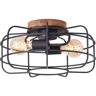 Lightbox Deckenlampe mit Gitter Schirm & Basis aus Holz rustikale Deckenleuchte, Ø 40 cm, E27, Holz/Metall, braun/schwarz korund Lightbox Deckenlampe mit Gitter Schirm & Basis aus Holz rustikale Deckenleuchte, Ø 40 cm, E27, Holz/Metall, braun/schwarz korund