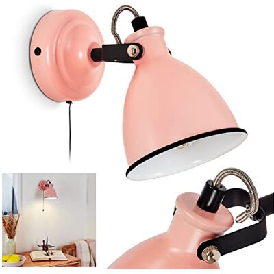 HOFSTEIN Wandleuchte Selki, moderne Wandlampe aus Metall in Pink matt/Weiß/Schwarz mit verstellbarem Strahler, Leuchte im Retro/Vintage-Design mit Zugschnur am Gehäuse, 1-flammig, 1 x E14, ohne Leuchtmittel HOFSTEIN Wandleuchte Selki, moderne Wandlampe aus Metall in Pink matt/Weiß/Schwarz mit verstellbarem Strahler, Leuchte im Retro/Vintage-Design mit Zugschnur am Gehäuse, 1-flammig, 1 x E14, ohne Leuchtmittel