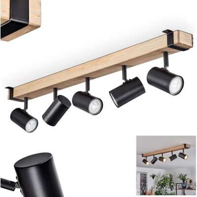 HOFSTEIN Deckenleuchte Storuma, 5-flammige Deckenlampe aus Metall/Holz in Schwarz/Natur, Leuchte im Industrial/Vintage-Design, verstellbare Schirme, GU10, Esszimmer, Wohnzimmer, Küche, Schlafzimmer HOFSTEIN Deckenleuchte Storuma, 5-flammige Deckenlampe aus Metall/Holz in Schwarz/Natur, Leuchte im Industrial/Vintage-Design, verstellbare Schirme, GU10, Esszimmer, Wohnzimmer, Küche, Schlafzimmer