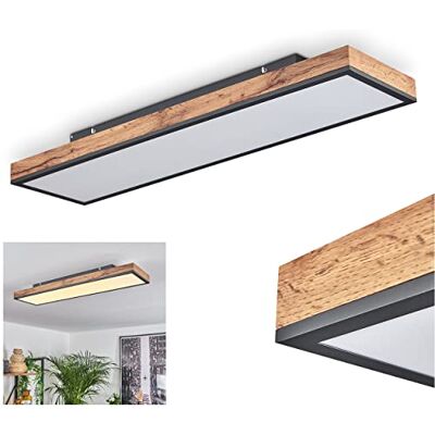 HOFSTEIN LED Panel Salmi, modernes Deckenpanel aus Metall/MDF in Schwarz/Weiß/Holzoptik, 24 Watt, 1-flammig, 2100 Lumen, 3000 Kelvin, längliche Deckenlampe in flachem Design, Wohnzimmer, Schlafzimmer HOFSTEIN LED Panel Salmi, modernes Deckenpanel aus Metall/MDF in Schwarz/Weiß/Holzoptik, 24 Watt, 1-flammig, 2100 Lumen, 3000 Kelvin, längliche Deckenlampe in flachem Design, Wohnzimmer, Schlafzimmer