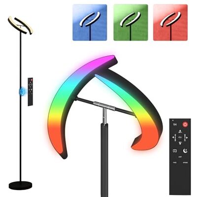 HOMCOM LED Stehlampe RGB Stehleuchte Dimmbar mit 350° Drehbarem Doppelkopf Fernbedienung, Touch-Steuerung, 4 Farbtemperaturen, Timer, 3100 lm 2700K-6000K, Deckenfluter, Wohnzimmer, Büro HOMCOM LED Stehlampe RGB Stehleuchte Dimmbar mit 350° Drehbarem Doppelkopf Fernbedienung, Touch-Steuerung, 4 Farbtemperaturen, Timer, 3100 lm 2700K-6000K, Deckenfluter, Wohnzimmer, Büro