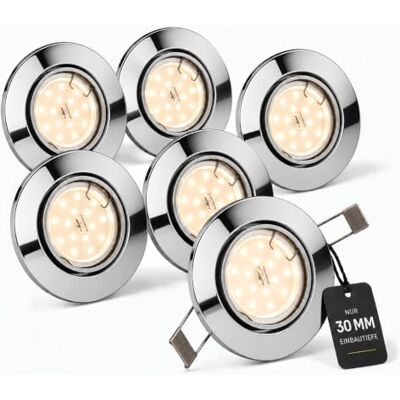Trango 6er Pack LED Einbaustrahler 6729-068MO Einbauleuchte, Deckenlampe in Chrom Rund incl. 6x LED Modul nur 30mm Einbautiefe Deckenleuchte, Einbauspots Deckenpampe Trango 6er Pack LED Einbaustrahler 6729-068MO Einbauleuchte, Deckenlampe in Chrom Rund incl. 6x LED Modul nur 30mm Einbautiefe Deckenleuchte, Einbauspots Deckenpampe