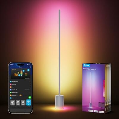 Govee RGBIC LED Stehlampe Silber, 1725LM Dimmbar Stehlampe für Wohnzimmer 152cm Moderne Lampe, 64 Szenen, DIY-Modus, Musiksynchronisation, Arbeit mit Alexa und Google Assistant, App-Steuerung Govee RGBIC LED Stehlampe Silber, 1725LM Dimmbar Stehlampe für Wohnzimmer 152cm Moderne Lampe, 64 Szenen, DIY-Modus, Musiksynchronisation, Arbeit mit Alexa und Google Assistant, App-Steuerung