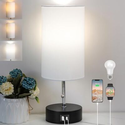 ROTTOGOON Nachttischlampe, Tischlampe mit USB A & C Ladefunktion, Weiß ROTTOGOON Nachttischlampe, Tischlampe mit USB A & C Ladefunktion, Weiß