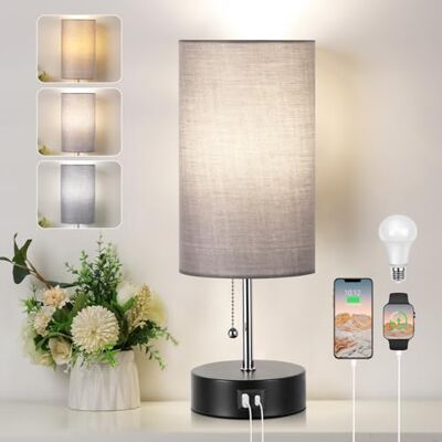ROTTOGOON Nachttischlampe, Tischlampe mit USB A & C Ladefunktion, Grau ROTTOGOON Nachttischlampe, Tischlampe mit USB A & C Ladefunktion, Grau