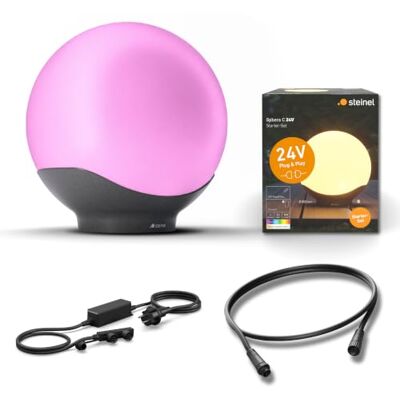 Steinel Sphera C 24V Starter-Set LED-Kugelleuchte, Ø30 Cm, inkl. 1X Kugellampe, 35 W Netzteil und 1m Kabel, 16 Mio. Farben, App-Steuerung, Plug & Play, Außenbereich, Weiß Steinel Sphera C 24V Starter-Set LED-Kugelleuchte, Ø30 Cm, inkl. 1X Kugellampe, 35 W Netzteil und 1m Kabel, 16 Mio. Farben, App-Steuerung, Plug & Play, Außenbereich, Weiß