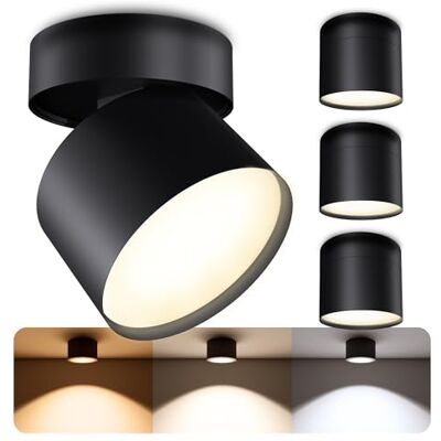 SSC-LUXon SAMU Aufbauspot 4er Set schwarz schwenkbar GX53 3W 3 Lichtfarben Vier schwenkbare Deckenspots warmweiß, neutralweiß & tageslicht, flexibles Downlight für Flur & Küche, inkl. GX53 LED SSC-LUXon SAMU Aufbauspot 4er Set schwarz schwenkbar GX53 3W 3 Lichtfarben Vier schwenkbare Deckenspots warmweiß, neutralweiß & tageslicht, flexibles Downlight für Flur & Küche, inkl. GX53 LED