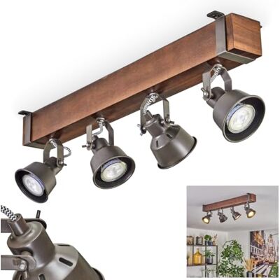 HOFSTEIN Deckenleuchte Pehefito, 4-flammige Deckenlampe aus Metall/Holz in Grau/Dunkelbraun, verstellbare Leuchte im Industrial/Retro/Vintage-Design mit Holzbalken, GU10, Esszimmer, Wohnzimmer, Küche HOFSTEIN Deckenleuchte Pehefito, 4-flammige Deckenlampe aus Metall/Holz in Grau/Dunkelbraun, verstellbare Leuchte im Industrial/Retro/Vintage-Design mit Holzbalken, GU10, Esszimmer, Wohnzimmer, Küche