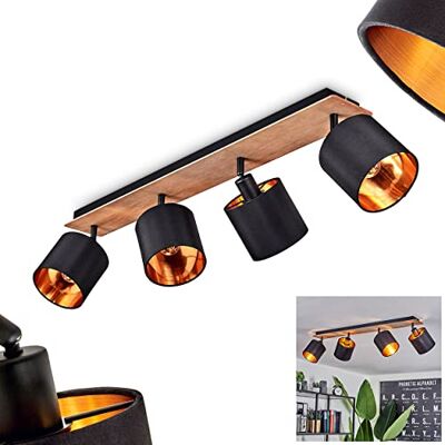 HOFSTEIN Deckenleuchte Alsen, Deckenlampe aus Metall/Holz/Stoff in Schwarz/Natur/Kupfer, verstellbare Leuchte im Vintage-Design (Ø Schirme 12 cm), 4 x E14, Esszimmer, Schlafzimmer, Wohnzimmer, Küche HOFSTEIN Deckenleuchte Alsen, Deckenlampe aus Metall/Holz/Stoff in Schwarz/Natur/Kupfer, verstellbare Leuchte im Vintage-Design (Ø Schirme 12 cm), 4 x E14, Esszimmer, Schlafzimmer, Wohnzimmer, Küche