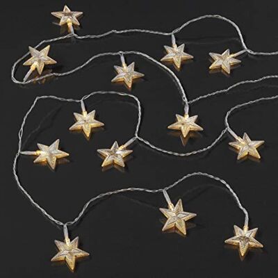 hellum Lichterkette Innen mit Sternen silber aus Metall, 24 LED Stern beleuchtet warmweiß, 3,45m beleuchtete Länge mit Trafo, transparentes Kabel, Weihnachtsbeleuchtung Innen Fenster, 576085 hellum Lichterkette Innen mit Sternen silber aus Metall, 24 LED Stern beleuchtet warmweiß, 3,45m beleuchtete Länge mit Trafo, transparentes Kabel, Weihnachtsbeleuchtung Innen Fenster, 576085