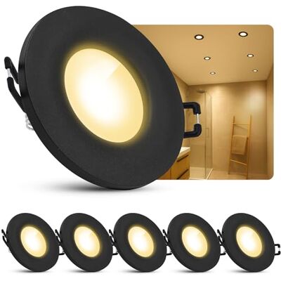 SSC-LUXon BEDA Einbaustrahler 6er Set schwarz rund IP65 GU10 2W warmweiß Sechs flache Einbauspots IP65 schwarz warmweiß, nur 30mm tief, für Bad, Dusche & Flur, wechselbares GU10 LED SSC-LUXon BEDA Einbaustrahler 6er Set schwarz rund IP65 GU10 2W warmweiß Sechs flache Einbauspots IP65 schwarz warmweiß, nur 30mm tief, für Bad, Dusche & Flur, wechselbares GU10 LED
