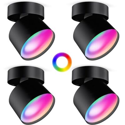 SSC-LUXon SAMU Aufbauspot 4er Set schwarz Smart GX53 LED WLAN RGBW App Vier schwenkbare Deckenspots per App & Sprache steuerbar, RGB-Farblicht, flexibles Downlight fürs Wohnzimmer, ohne Hub SSC-LUXon SAMU Aufbauspot 4er Set schwarz Smart GX53 LED WLAN RGBW App Vier schwenkbare Deckenspots per App & Sprache steuerbar, RGB-Farblicht, flexibles Downlight fürs Wohnzimmer, ohne Hub