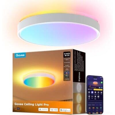 Govee RGBICWW Deckenlampe Pro 48,5W, Smart Led Deckenleuchte 4300lm, Ø38cm Kompatibel mit Matter, Alexa & Google Assistant, Dimmbar mit Hintergrundbeleuchtung, 2700K-6500K, Wohnzimmer et Schlafzimmer Govee RGBICWW Deckenlampe Pro 48,5W, Smart Led Deckenleuchte 4300lm, Ø38cm Kompatibel mit Matter, Alexa & Google Assistant, Dimmbar mit Hintergrundbeleuchtung, 2700K-6500K, Wohnzimmer et Schlafzimmer