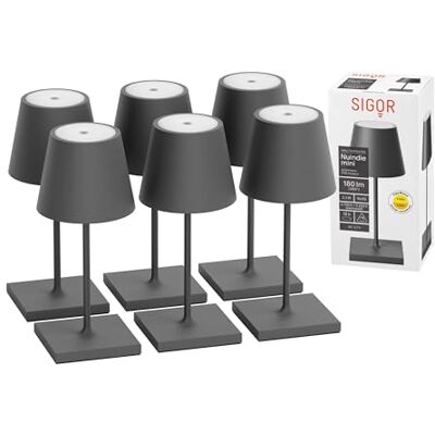 SIGOR Nuindie 2.0 mini Akku-Tischlampe, 6er-Set, graphitgrau Dimmbar • Indoor & Outdoor • IP54 • 25 cm • USB-C • 12 h Leuchtdauer SIGOR Nuindie 2.0 mini Akku-Tischlampe, 6er-Set, graphitgrau Dimmbar • Indoor & Outdoor • IP54 • 25 cm • USB-C • 12 h Leuchtdauer