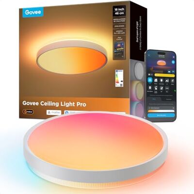 Govee RGBICWW Deckenlampe Pro55W, 4800lm LED Deckenleuchte Dimmbar,Ø45,5cm 2700K–6500K für 20–30m², 74+ Szenen, Kompatibel mit Matter/Alexa/Google, Einfache Installation, Wohnzimmer Schlafzimmer Govee RGBICWW Deckenlampe Pro55W, 4800lm LED Deckenleuchte Dimmbar,Ø45,5cm 2700K–6500K für 20–30m², 74+ Szenen, Kompatibel mit Matter/Alexa/Google, Einfache Installation, Wohnzimmer Schlafzimmer