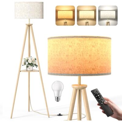 YICAIZI Dreibein Stehlampe Wohnzimmer mit Regal 12W Holz LED Dimmbar Stehende Lampe mit Fernbedienung & E27 Lampe, Stehend Leselampe für Schlafzimmer, Büro, Hellbraun – Dreieckiges Regal YICAIZI Dreibein Stehlampe Wohnzimmer mit Regal 12W Holz LED Dimmbar Stehende Lampe mit Fernbedienung & E27 Lampe, Stehend Leselampe für Schlafzimmer, Büro, Hellbraun – Dreieckiges Regal