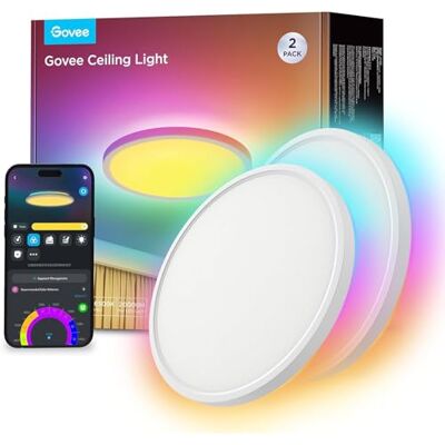 Govee Deckenlampe RGBIC 2400lm, 24W Deckenleuchte Dimmbar, Ø30cm, 2 Stück 2700K–6500K, 16 Mio. DIY-Farben, 71+ Szenen, Kompatibel mit Alexa & Google, Einfache Installation, Wohnzimmer Schlafzimmer Govee Deckenlampe RGBIC 2400lm, 24W Deckenleuchte Dimmbar, Ø30cm, 2 Stück 2700K–6500K, 16 Mio. DIY-Farben, 71+ Szenen, Kompatibel mit Alexa & Google, Einfache Installation, Wohnzimmer Schlafzimmer