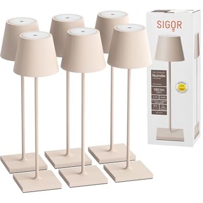 SIGOR Nuindie 2.0 Akku-Tischlampe, 6er-Set, dünenbeige Dimmbar • Indoor & Outdoor • IP54 • 38 cm • USB-C • 12 h Leuchtdauer SIGOR Nuindie 2.0 Akku-Tischlampe, 6er-Set, dünenbeige Dimmbar • Indoor & Outdoor • IP54 • 38 cm • USB-C • 12 h Leuchtdauer