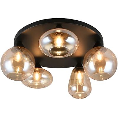 Trio Leuchten Deckenleuchte Lumina 617030513, Metall Schwarz matt, Glas amberfarbig, exkl. 5x E14 Trio Leuchten Deckenleuchte Lumina 617030513, Metall Schwarz matt, Glas amberfarbig, exkl. 5x E14
